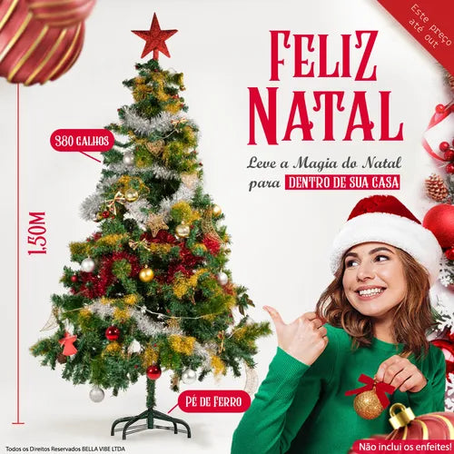 Árvore De Natal 150cm 380 Galhos Pinheiro Cheia Tradicional