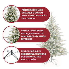 Árvore de Natal Nevada 2,10m de Altura - 1.286 Galhos - com luzes LED