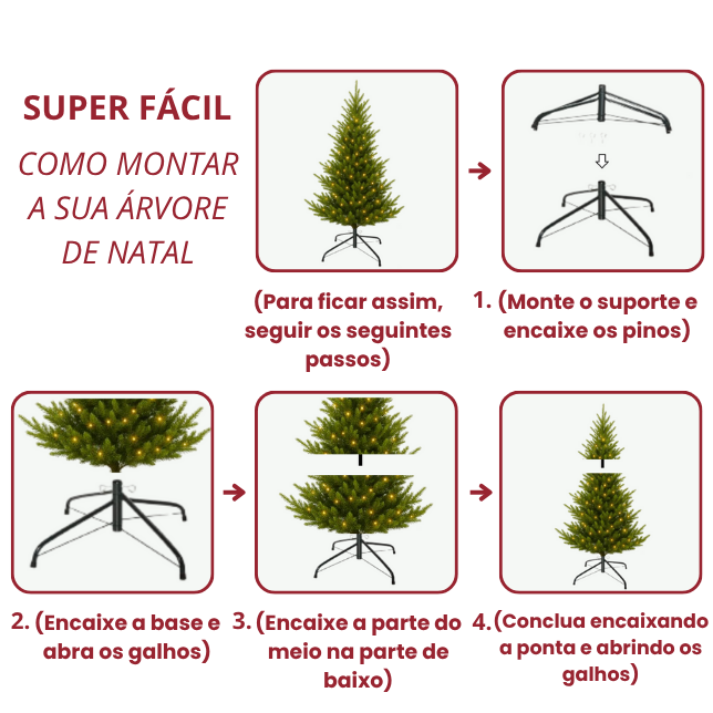 Árvore de Natal Pinheiro 1,80m de Altura - 900 Galhos - Micro LED