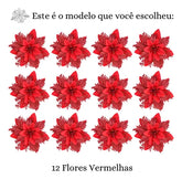 Kit 12 Flores Enfeite Natal P/ Árvore Decoração Artificial