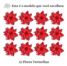Kit 12 Flores Enfeite Natal P/ Árvore Decoração Artificial