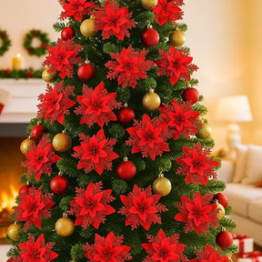 Kit 12 Flores Enfeite Natal P/ Árvore Decoração Artificial