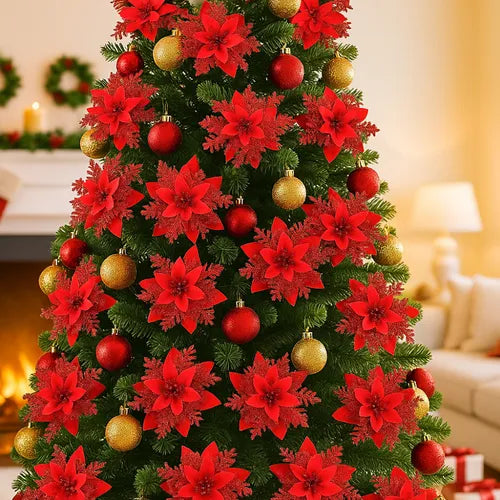 Kit 12 Flores Enfeite Natal P/ Árvore Decoração Artificial