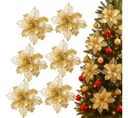 Kit 12 Flores Enfeite Natal P/ Árvore Decoração Artificial