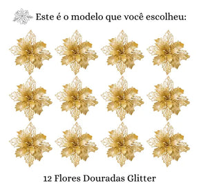Kit 12 Flores Enfeite Natal P/ Árvore Decoração Artificial