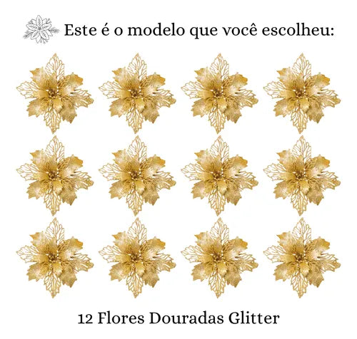 Kit 12 Flores Enfeite Natal P/ Árvore Decoração Artificial