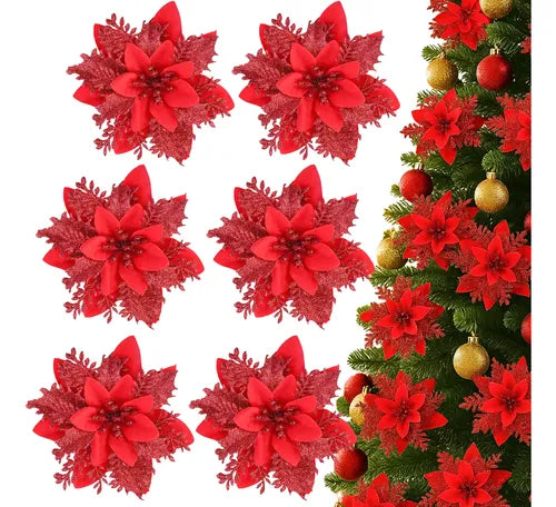 Kit 12 Flores Enfeite Natal P/ Árvore Decoração Artificial