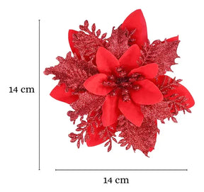 Kit 12 Flores Enfeite Natal P/ Árvore Decoração Artificial