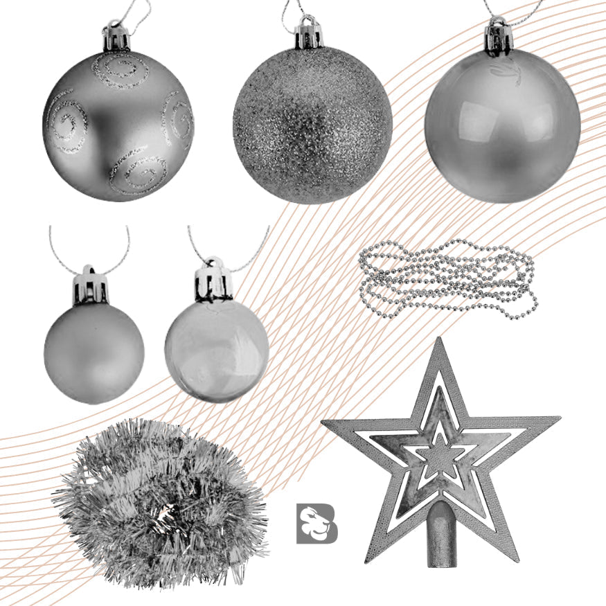 Kit 44 Enfeites Para Árvore de Natal Estrela Bolas Festão Cordão Pérolas Decoração Natalina