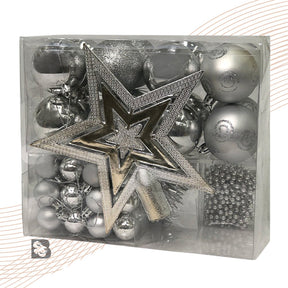 Kit 44 Enfeites Para Árvore de Natal Estrela Bolas Festão Cordão Pérolas Decoração Natalina